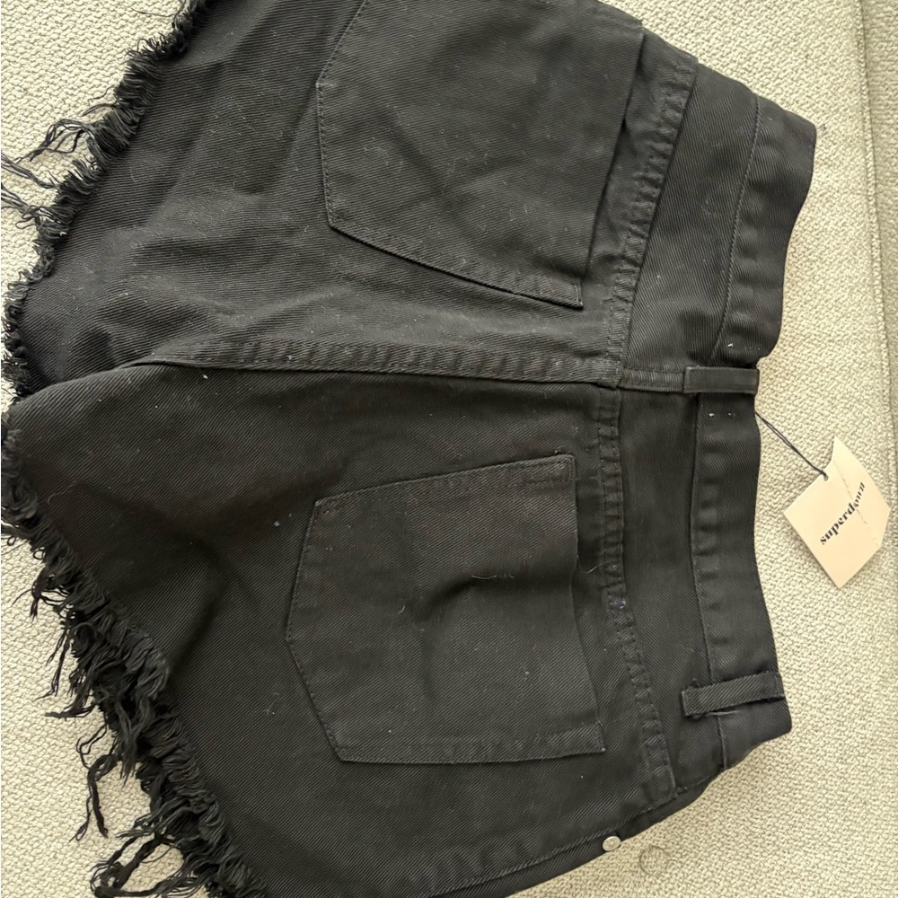 superdown Black Jean Shorts with Distressed Hem